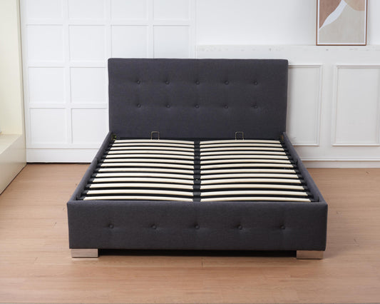 The Oslo Grey Linen Tufted Ottoman Bed