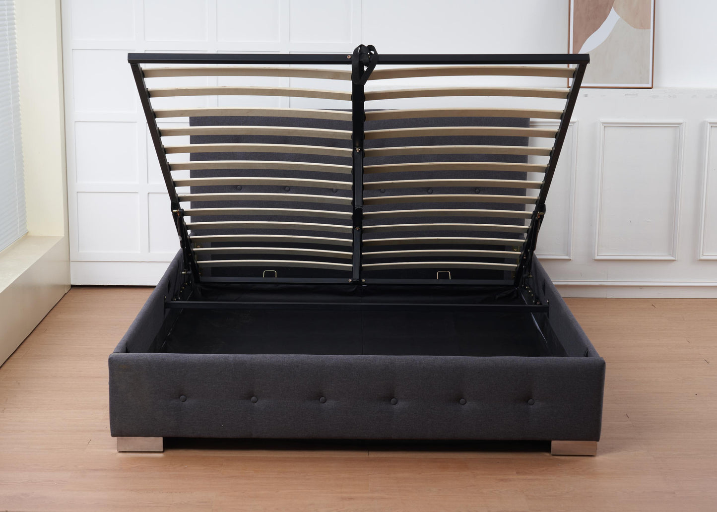 The Oslo Grey Linen Tufted Ottoman Bed
