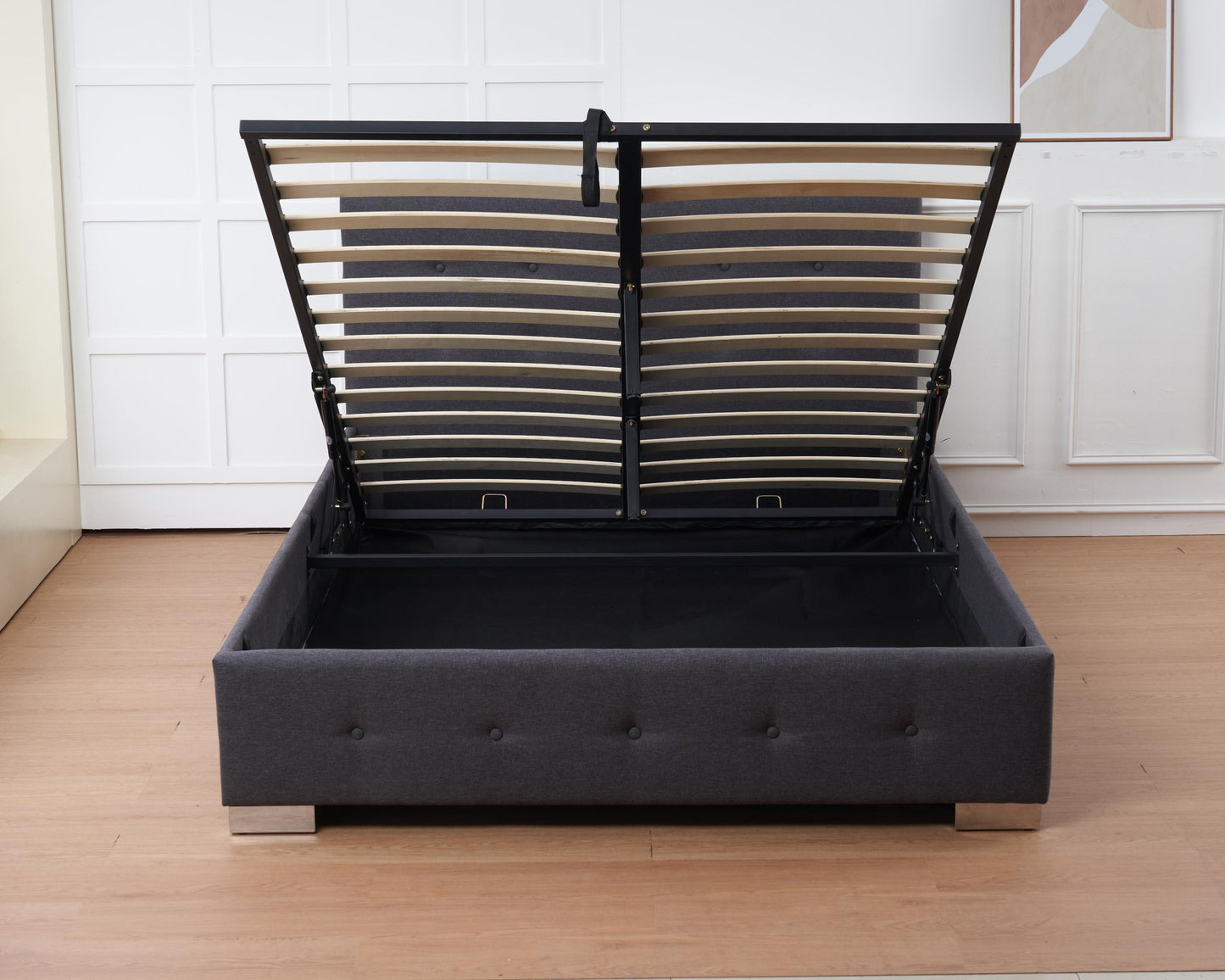 The Oslo Grey Linen Tufted Ottoman Bed