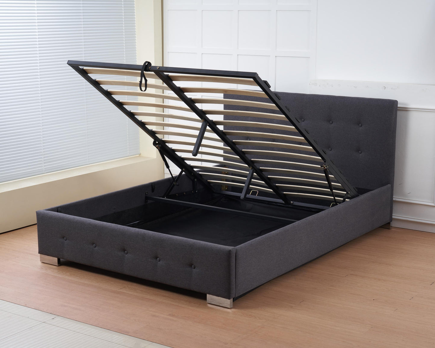 The Oslo Grey Linen Tufted Ottoman Bed