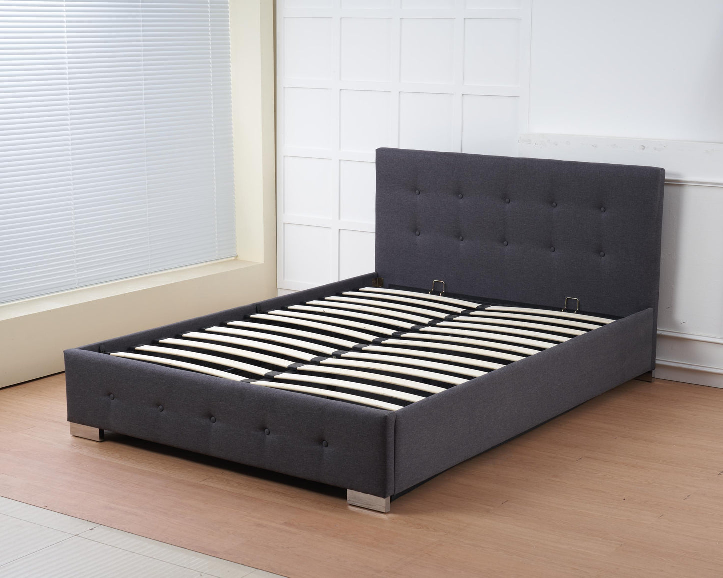 The Oslo Grey Linen Tufted Ottoman Bed