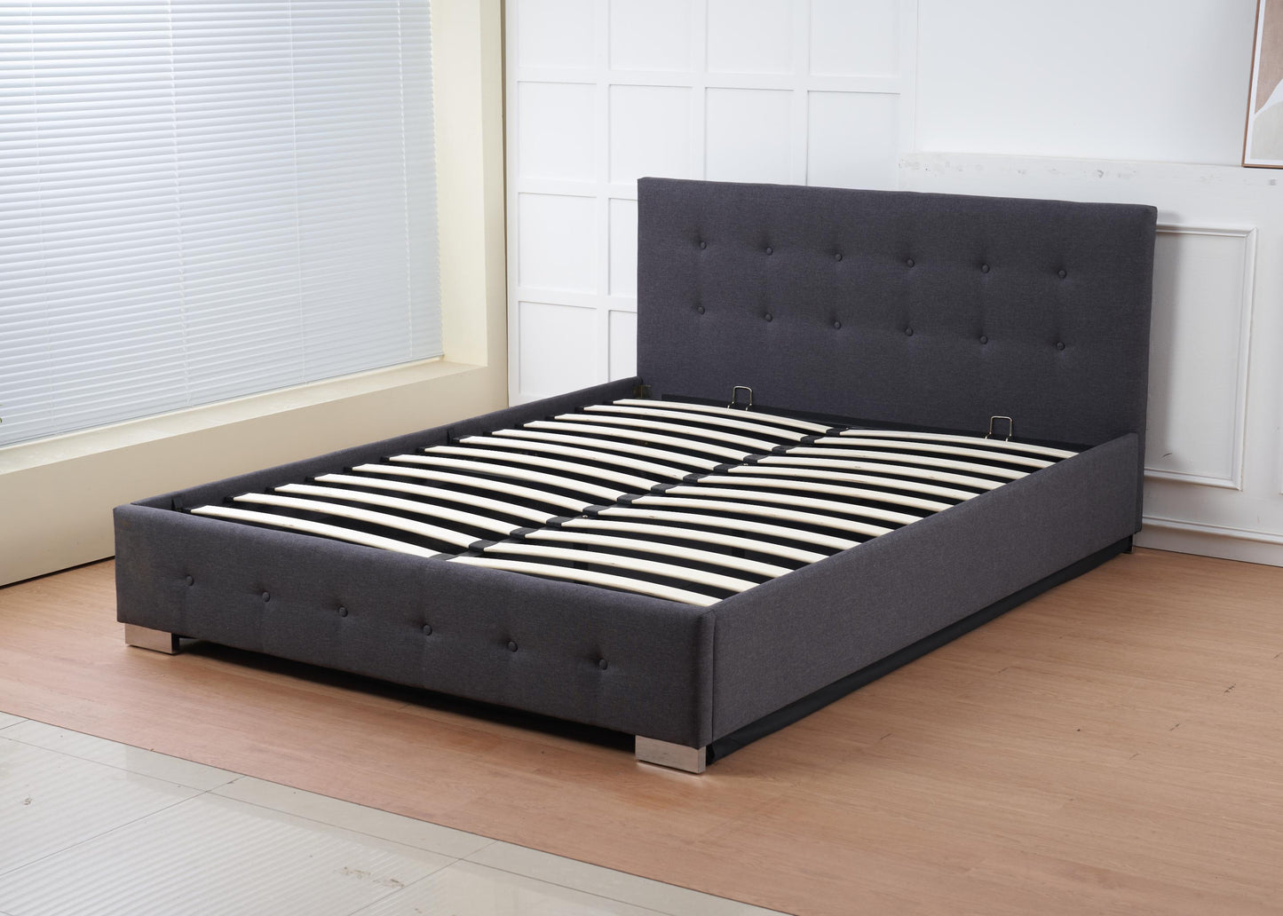 The Oslo Grey Linen Tufted Ottoman Bed