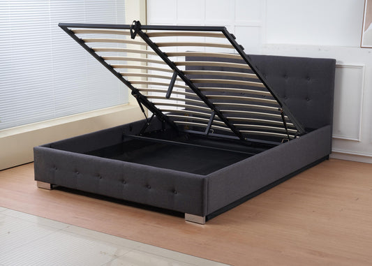 The Oslo Grey Linen Tufted Ottoman Bed
