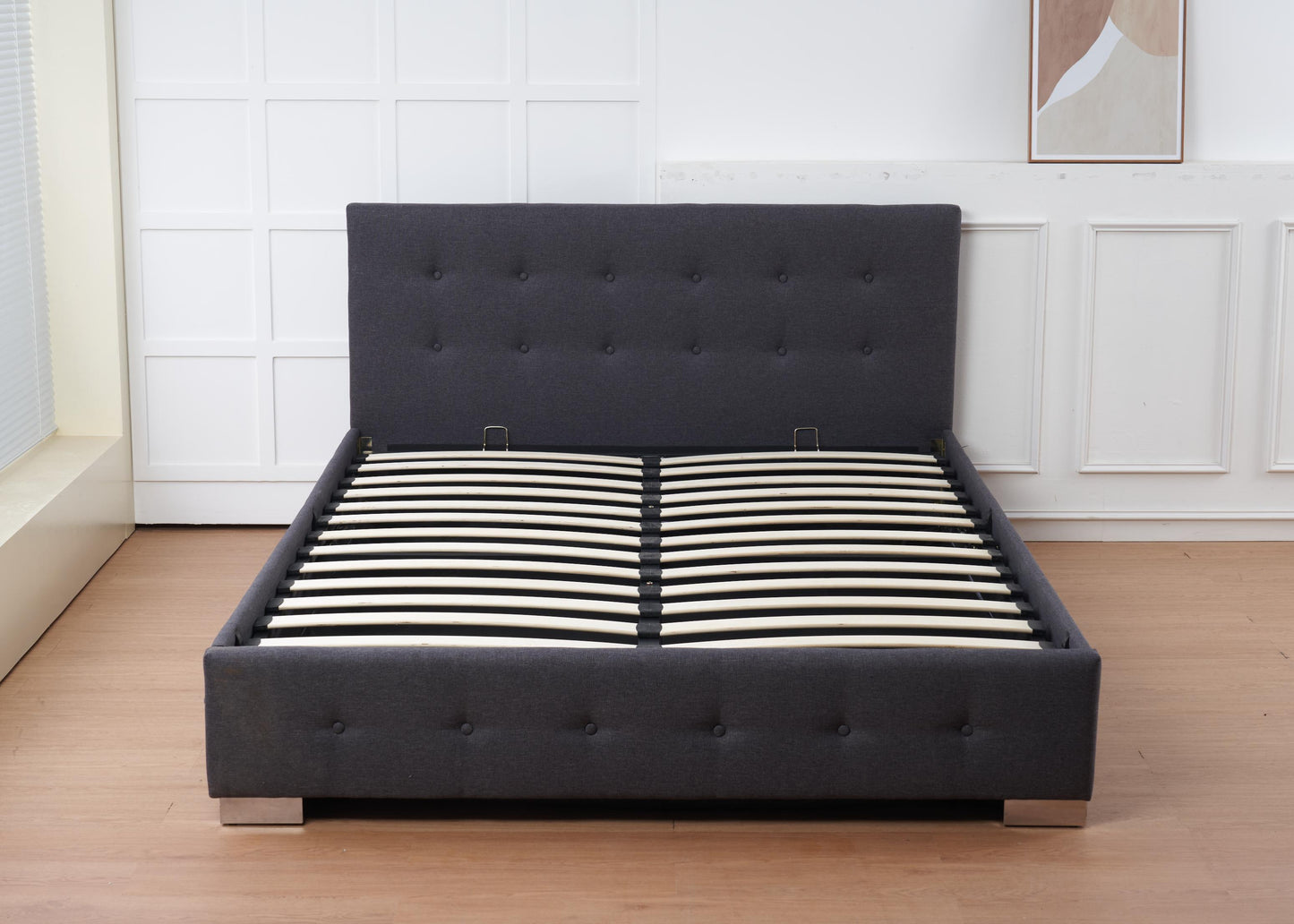 The Oslo Grey Linen Tufted Ottoman Bed