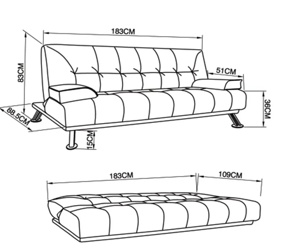 Jace Black Leather 3 Seat Sofa Bed Set